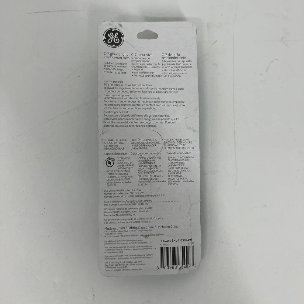 GE C-7 Glow Bright Blue Replacement Bulbs 5W Candelabra Base 5 Pack 0394495
